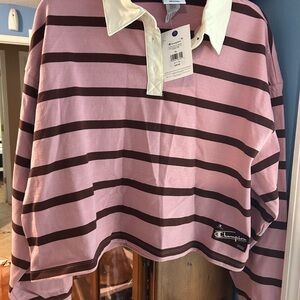 Champion Pink and Brown Striped Long Sleeve Shirt
